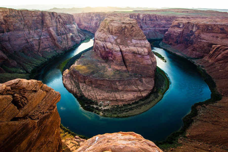 Horseshoe Bend on the Colorado River from above.
