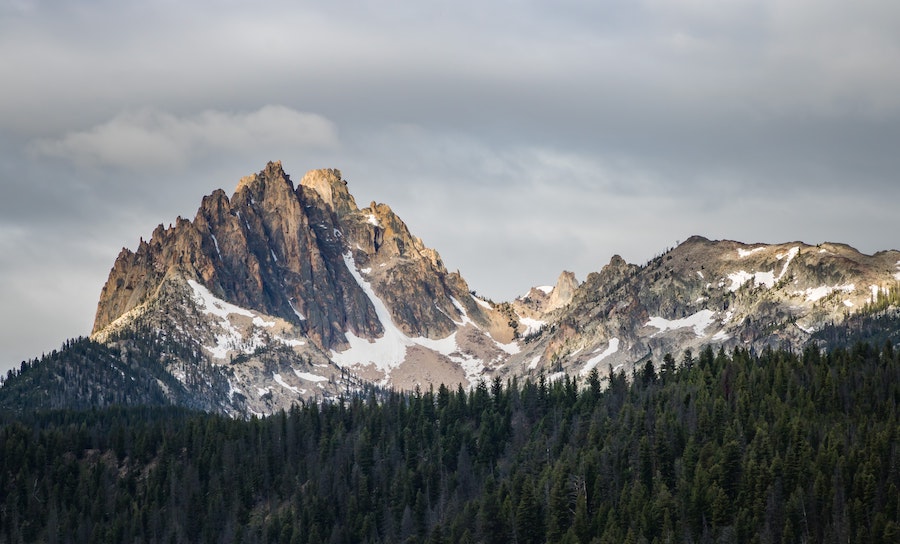 Sawtooth Mountains near Stanely, Idaho in Sawtooth National Forest.