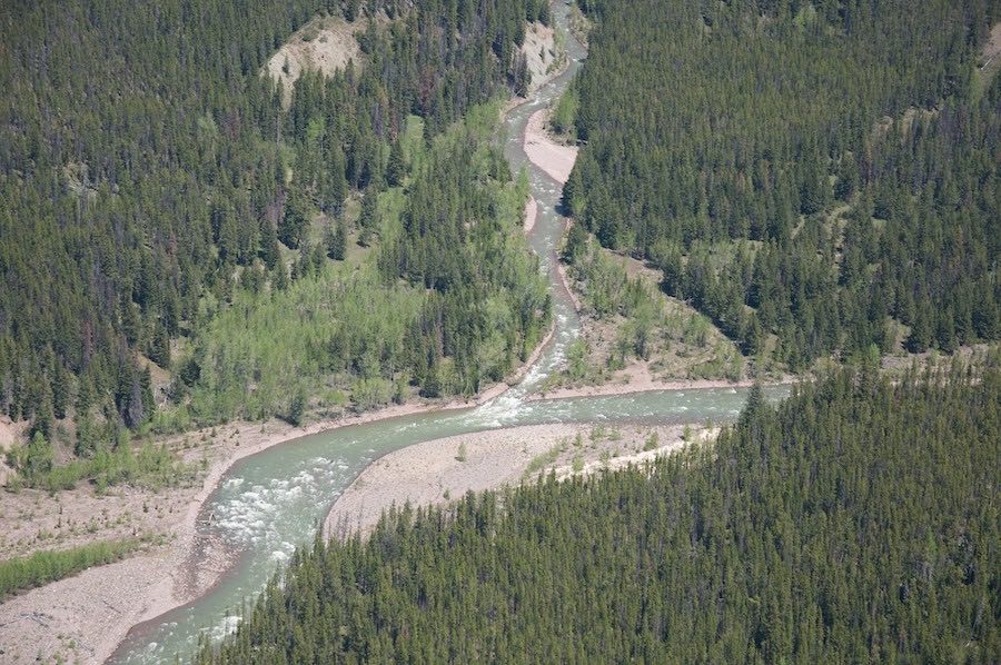 Confluence of North Fork Flathead River and Middle Fork Flathead River.